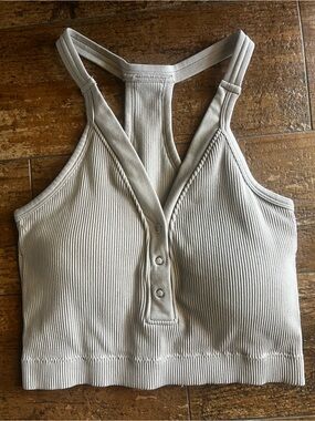 Ribbed Tan Snap Front Crop Tank Bralette | Women’s Large